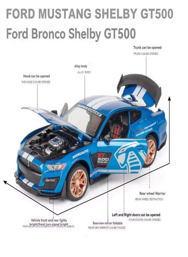 KENIRY Exclusive Alloy Metal Pull Back Die-cast Car Model with Sound Light Mini Auto Toy for Kids Metal Model Toy Car with Sound and Light [New Model] (1.32 Scale Mustang Shelby GT500-BLUE) - Image 5